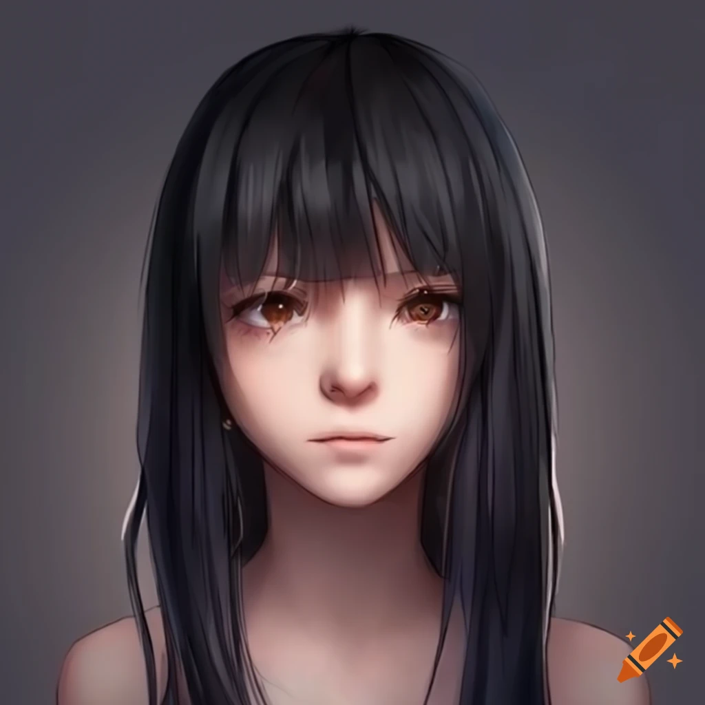 girl with black hair, long bangs covering both of her | Stable Diffusion