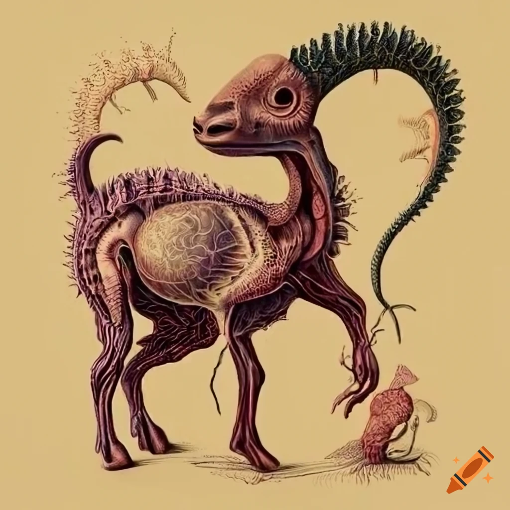 retro alien goat anatomy illustration. Haeckel