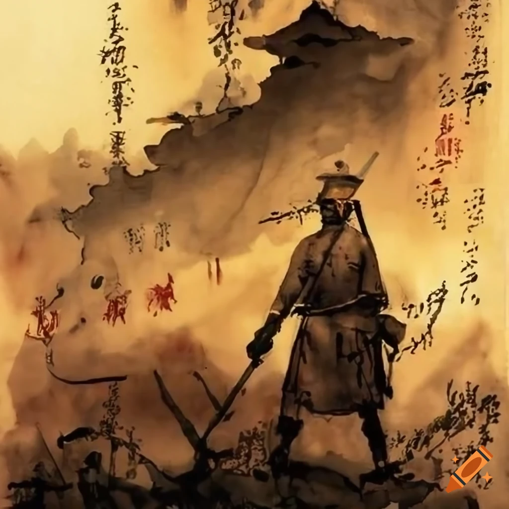 Chinese ink painting ink-and-wash painting ancient times army