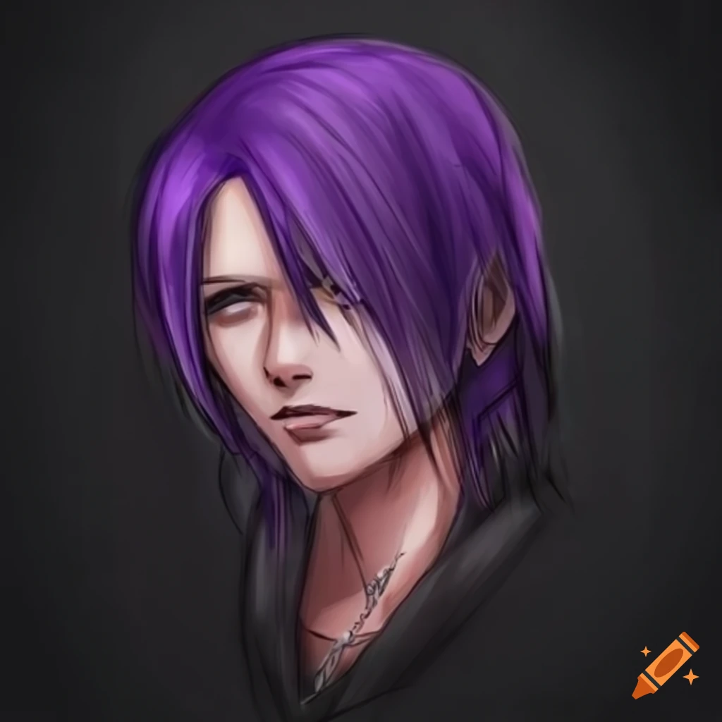 Tetsuya nomura artstyle a dark purple haired man with purple eyes 