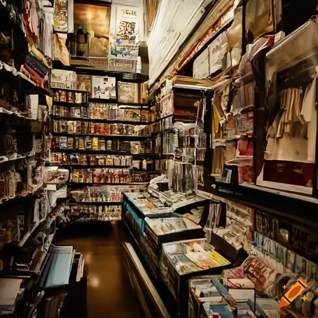 The Inside Of A Small Trading Card Shop With Shelves And Display Cabinets