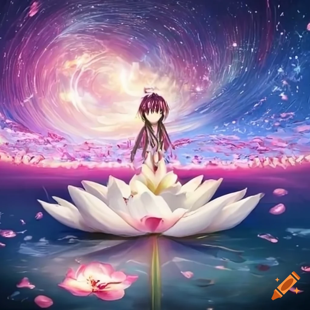 Giant white lotus with a river of stars pouring out of the petals on Craiyon