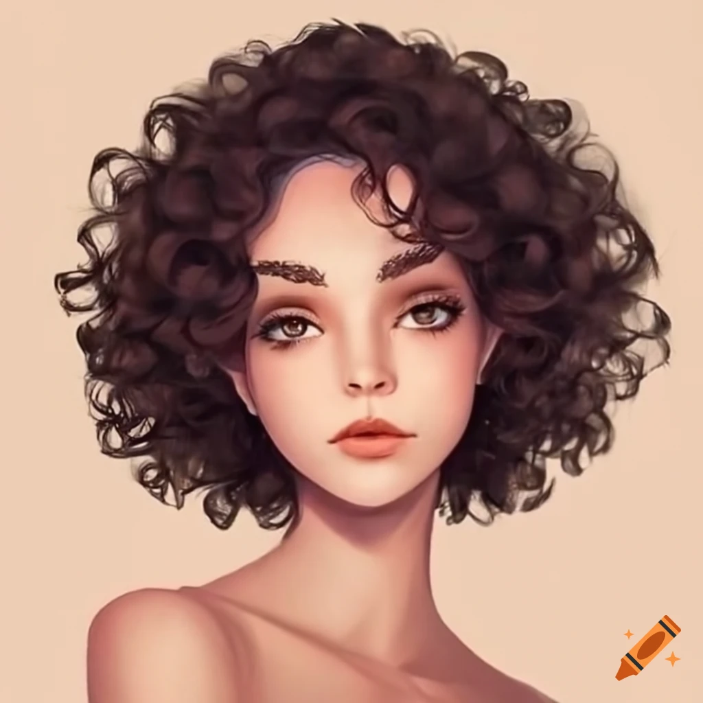 anime girl with curly brown hair and hazel eyes