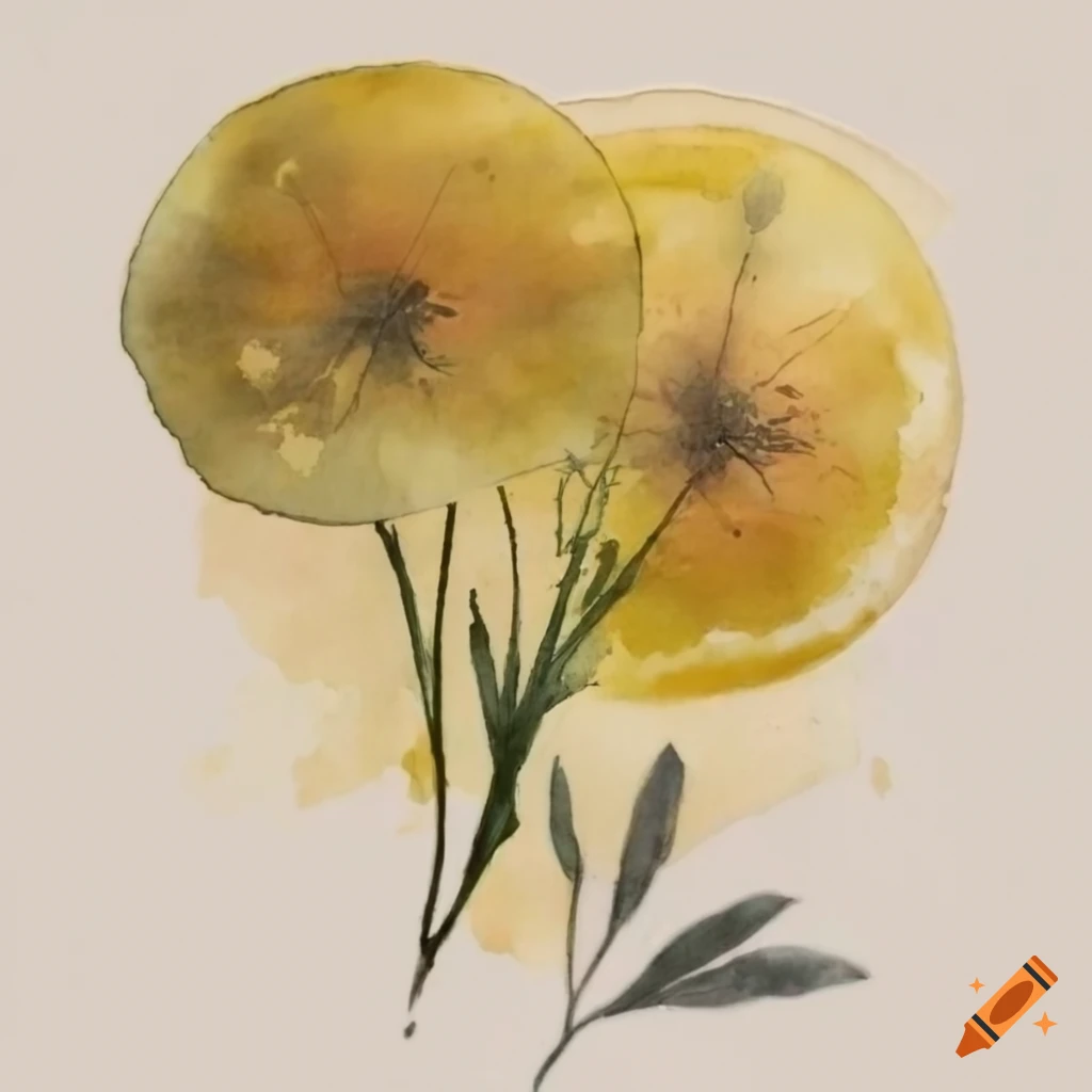 Mustard green pressed flower watercolor painting