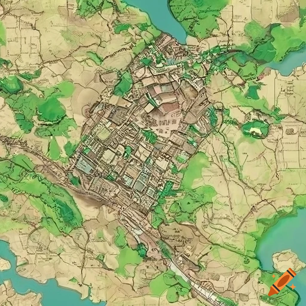 Colour detailed ordnance survey map of small village include river, with bridge over the river