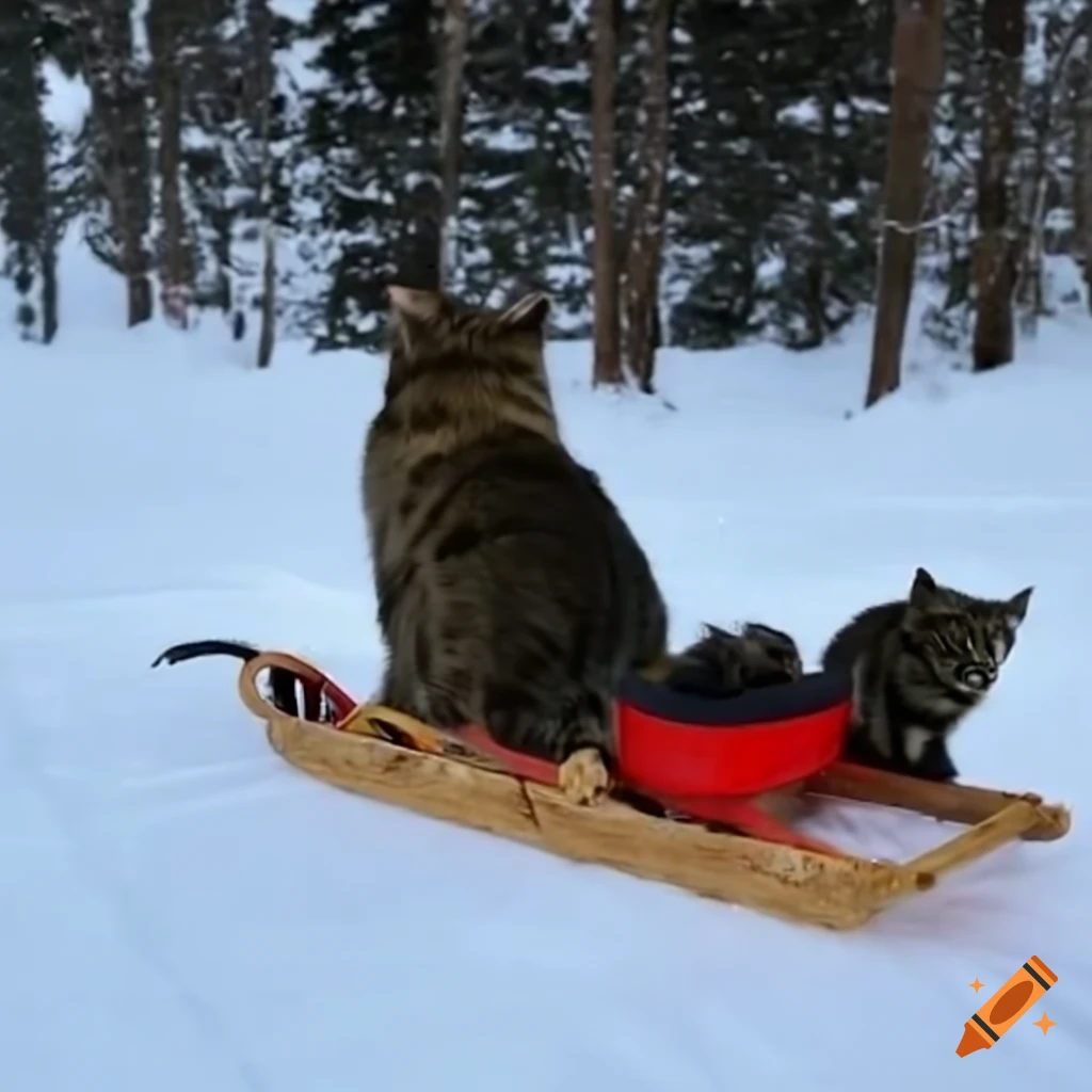 Cats pulling a sled 🛷 on Craiyon