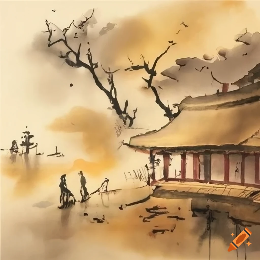 Chinese ink painting ink-and-wash painting ancient times army