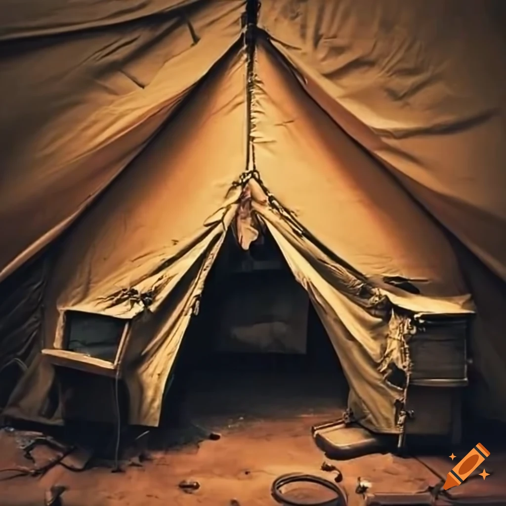 Inside of a world war ii military tent on Craiyon