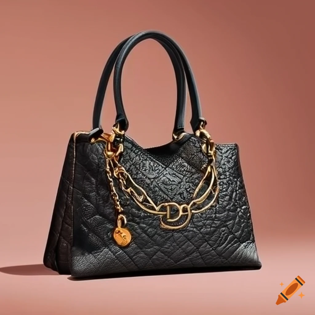 Elegant checkerboard pattern handbag in beige and camel gold