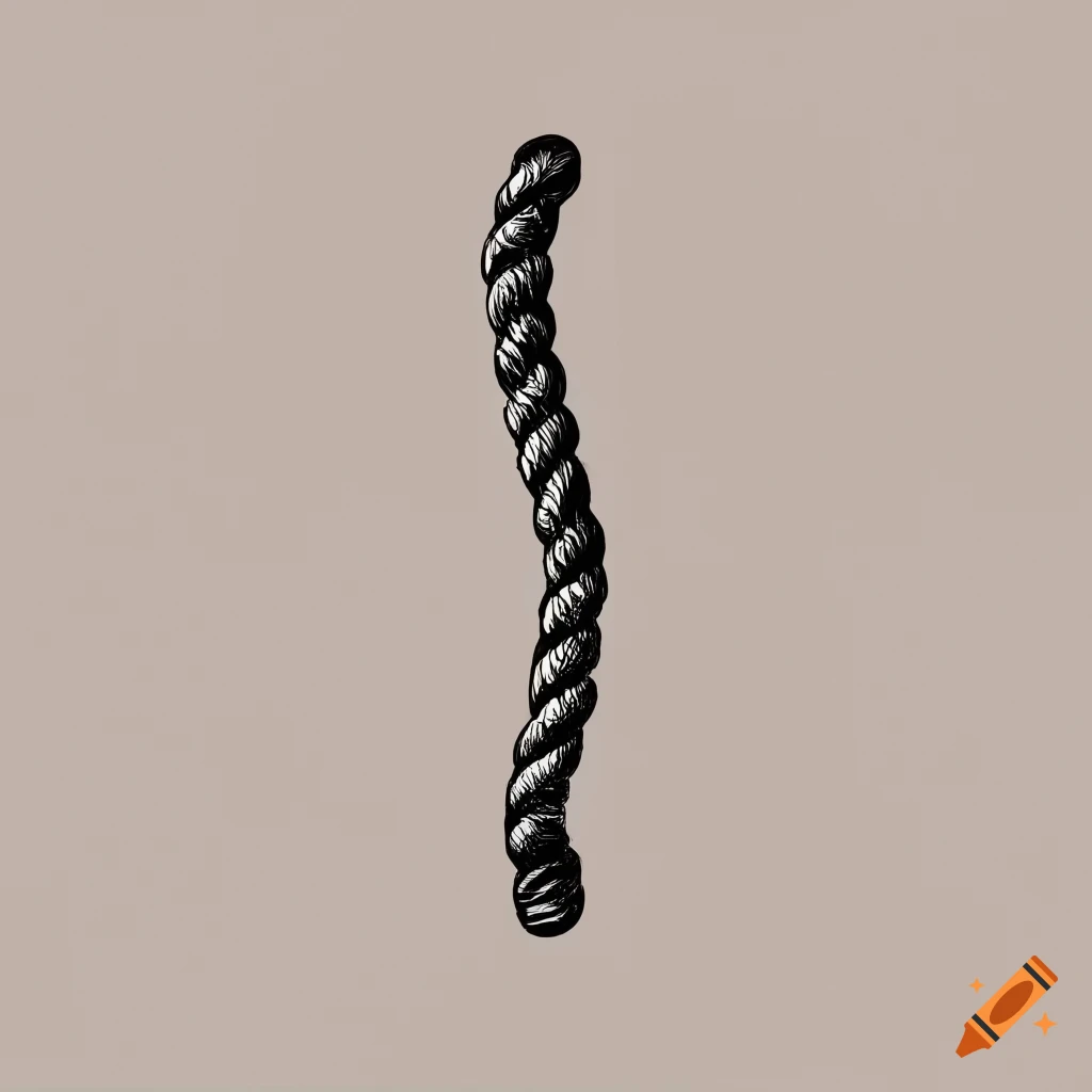 Simple line of a rope drawing in black and white from a frontal