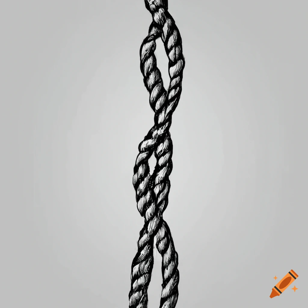 Black and white rope line drawing on white background on Craiyon