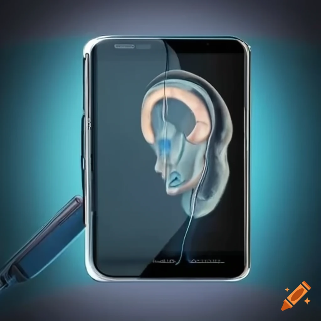 A mobile phone with an image of an ear listening inside its screen on ...