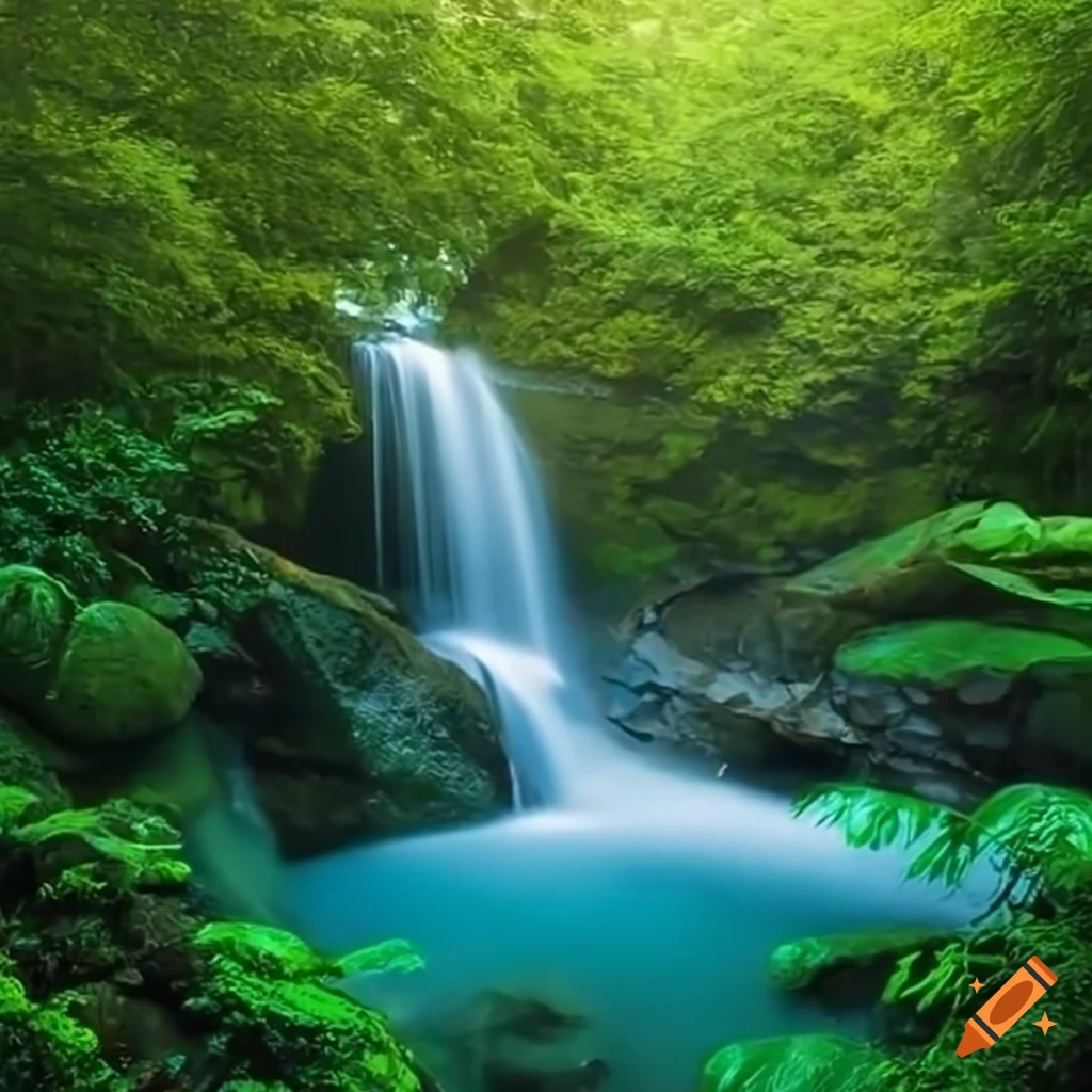 A majestic waterfall with lush greenery