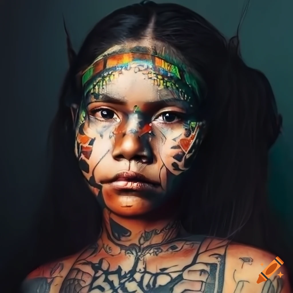 AI generated Portrait of a woman with a body full of artistic tattoos  36114392 Stock Photo at Vecteezy
