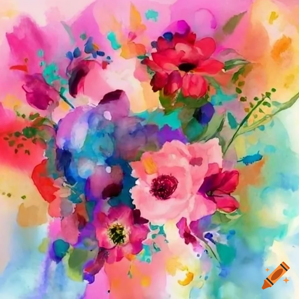 Colorful flowers in a watercolor arrangement