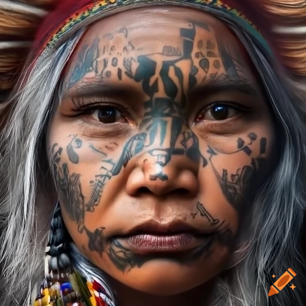 A portrait of a young and beautiful indigenous woman from australia with  traditional tribla tattoos. intense gazes. octane render. hyper realistic.  high details. award winning photography. 8k. dramatic lighting. , portrait,  hyper