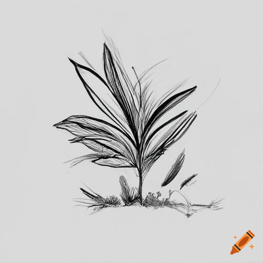 multiple plants minimal pencil sketch black and white cute