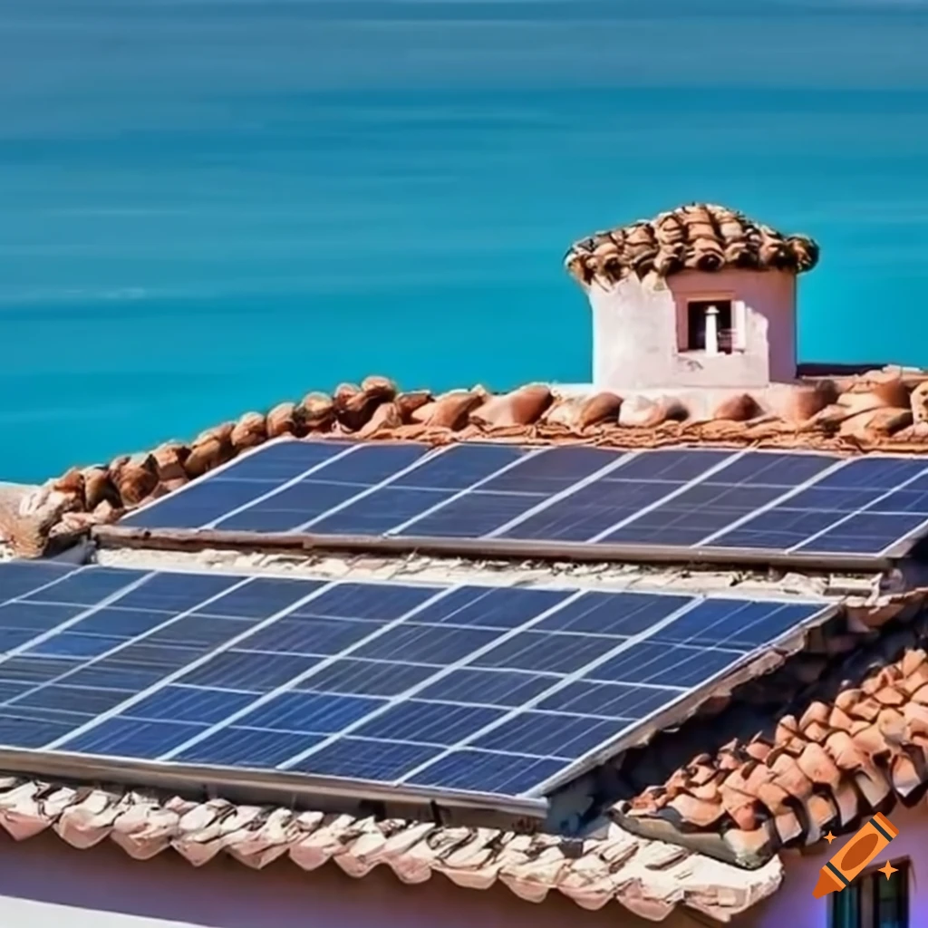 Mediterranean spanish house with solar panels in the roof y an clear