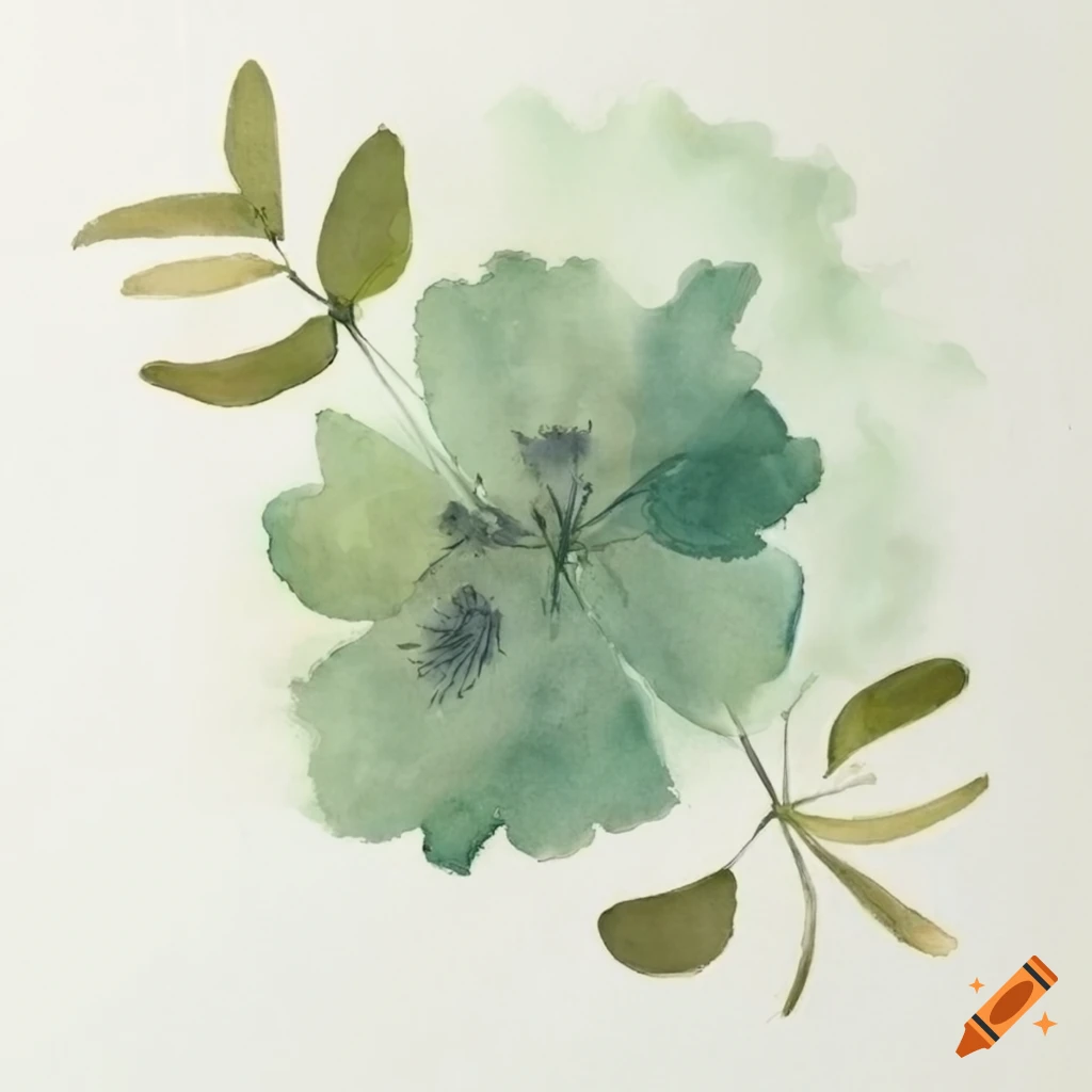 Sage green pressed flower watercolor painting