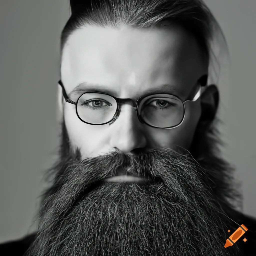 Man with long beard with glasses minimal portrait black and white on ...
