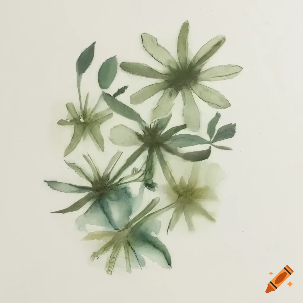 Sage green pressed flower watercolor painting on Craiyon