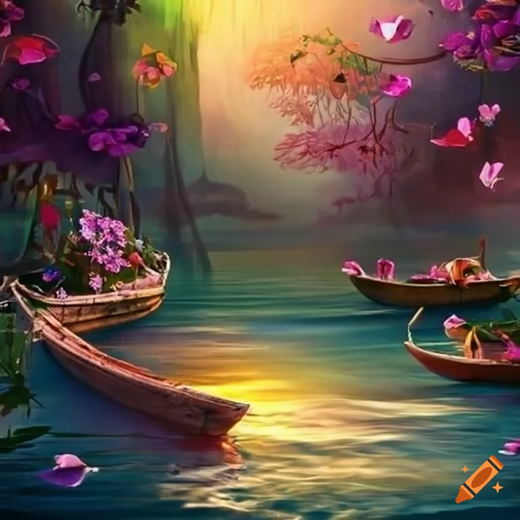 Fantasy flower boat lake