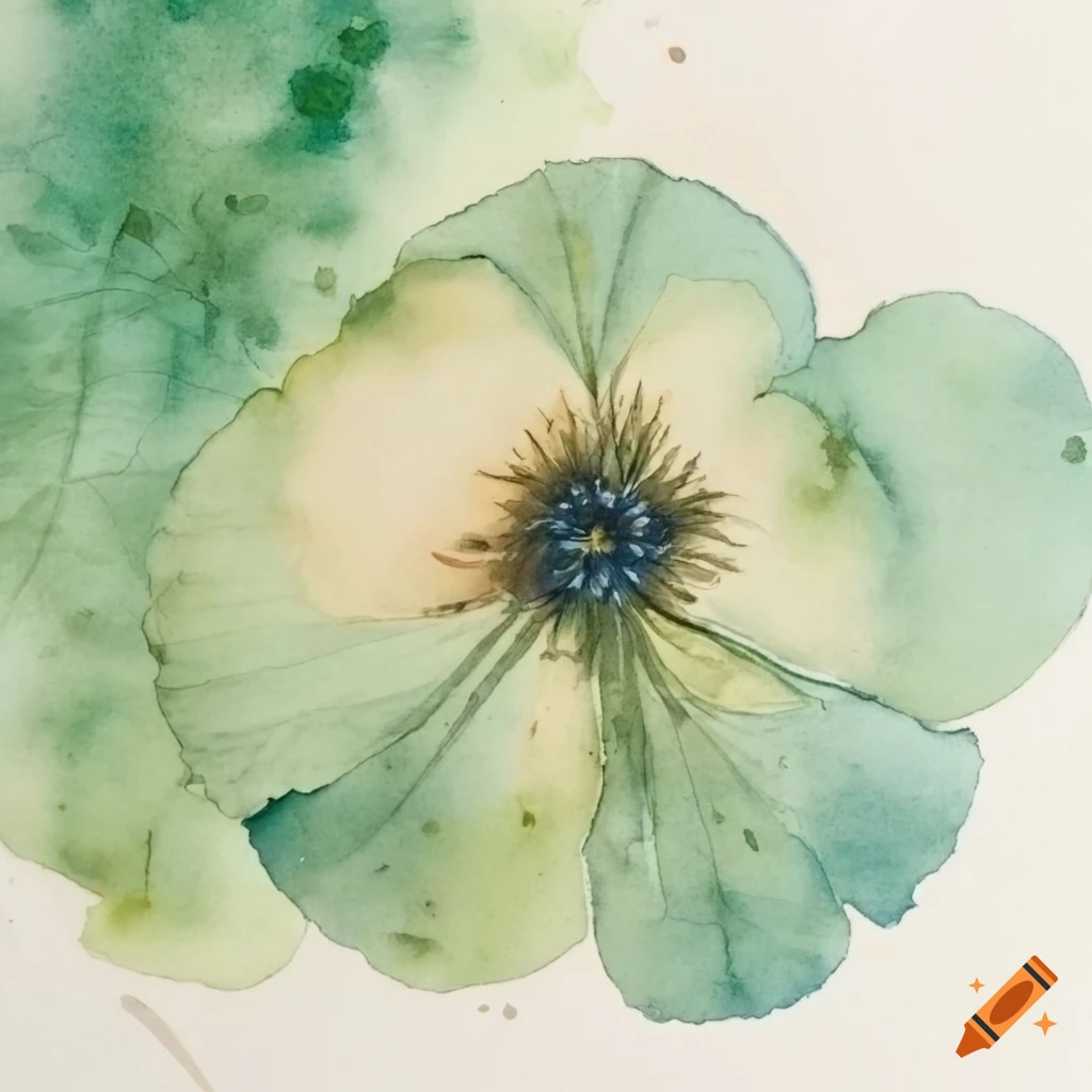 Sage green pressed flower watercolor painting
