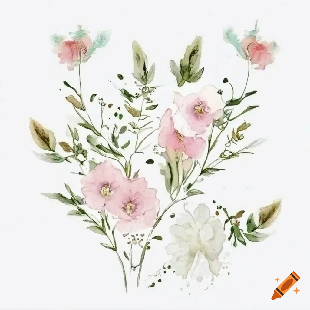 Wild floral all white arrangement art watercolor on Craiyon