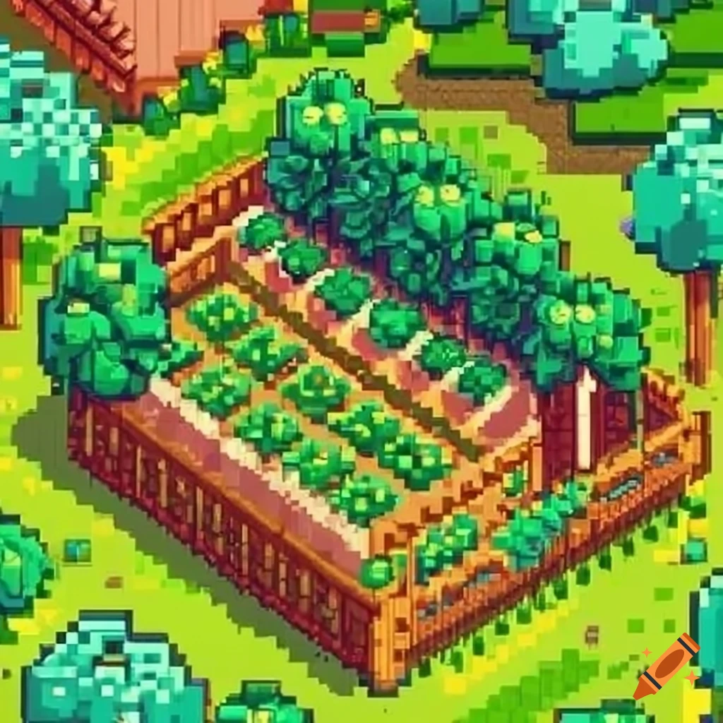 16 bit pixel art, cute, stardew valley, cozy, vegetable farm, raise