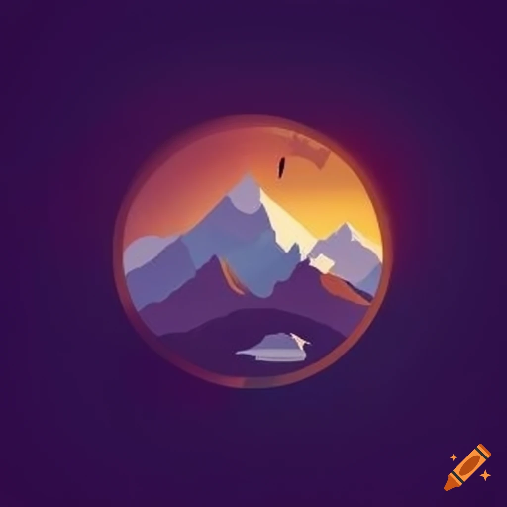 Create a logo for a tourist info app. on the river by the mountains in ...