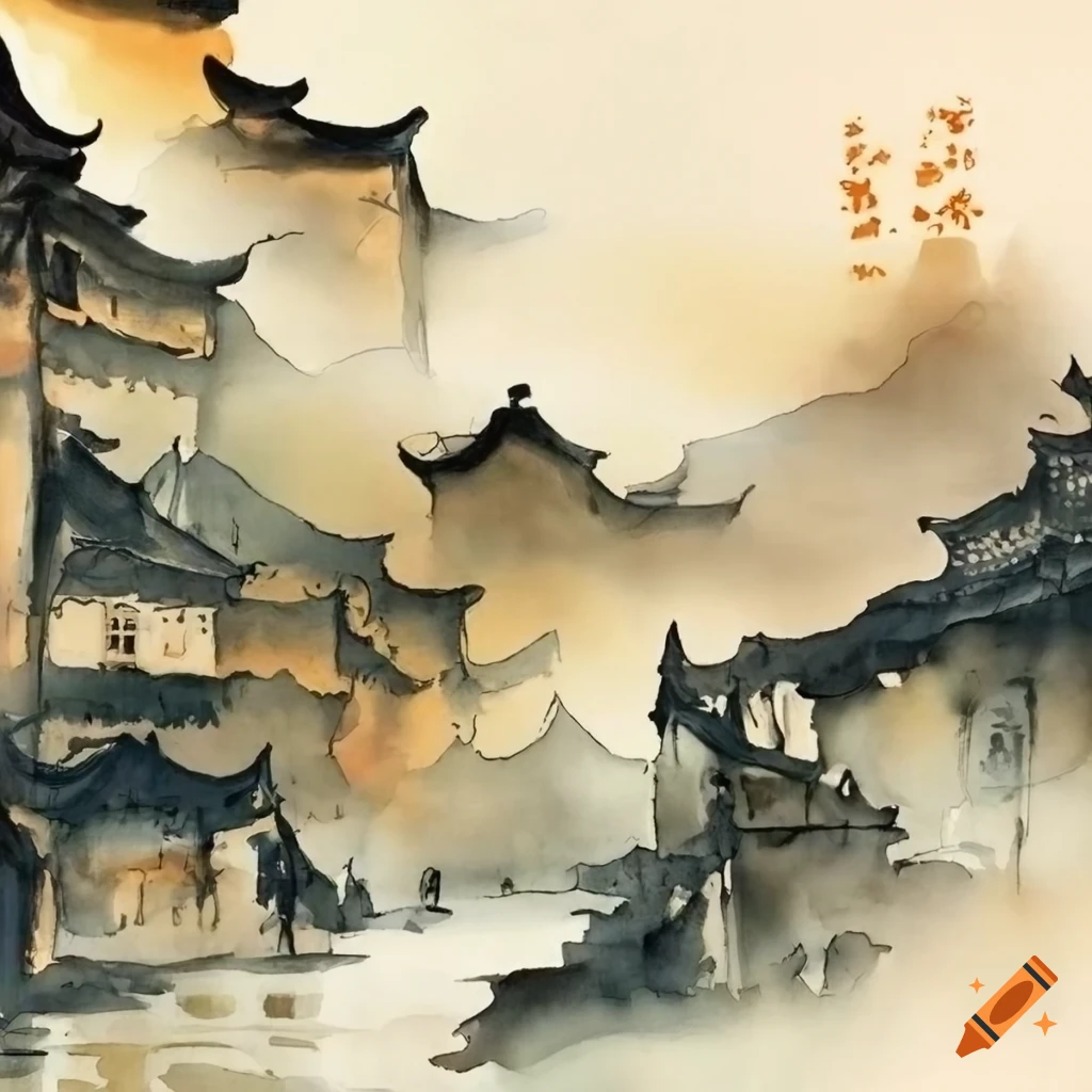 Chinese natural scenes ink painting ink and wash painting ancient