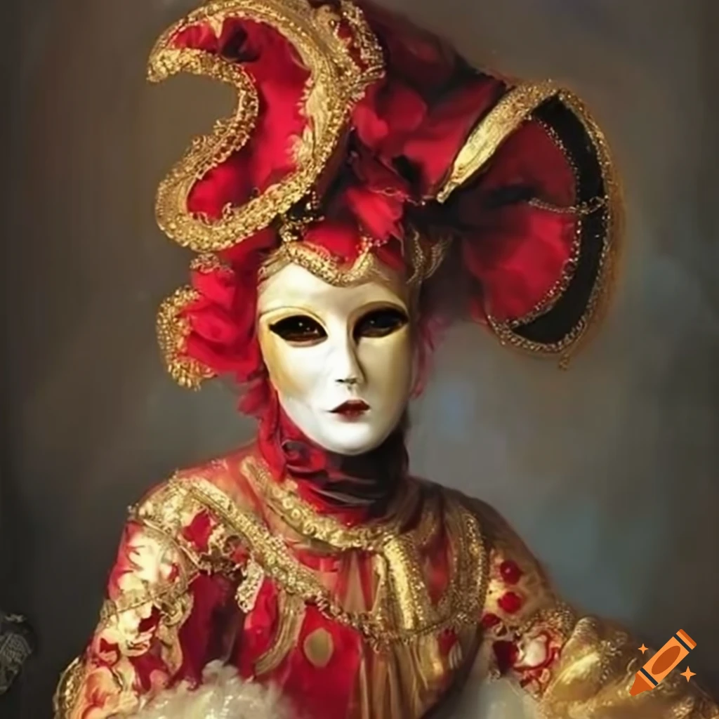 Venice carnival costume woman red black gold