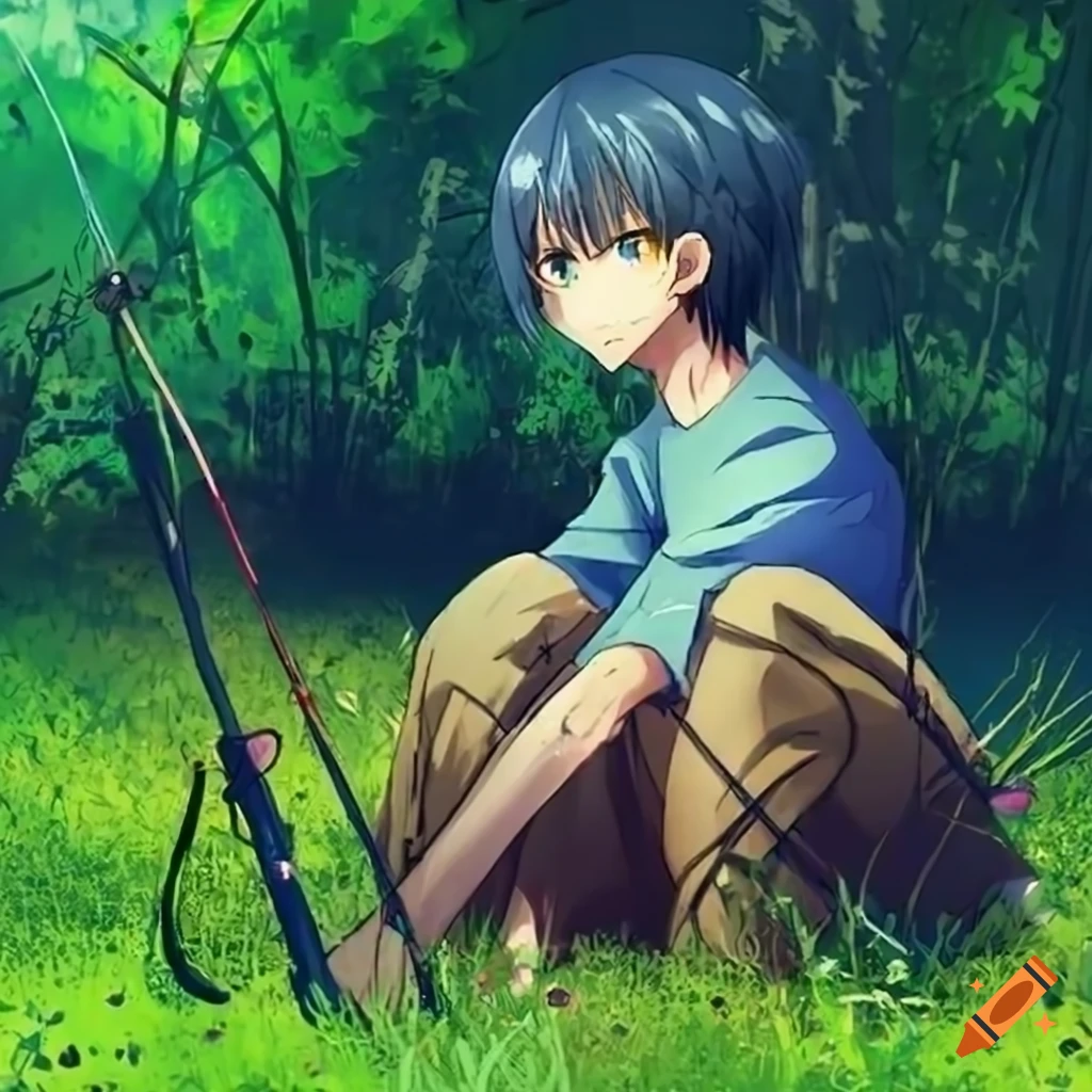 Anime-style illustration of fishing on Craiyon