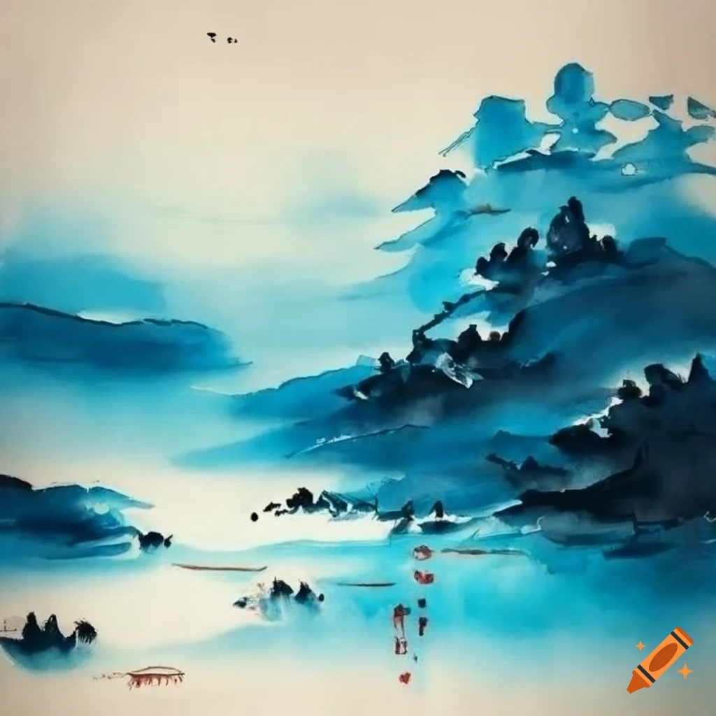 Chinese ink painting ink-and-wash painting ancient times lake on