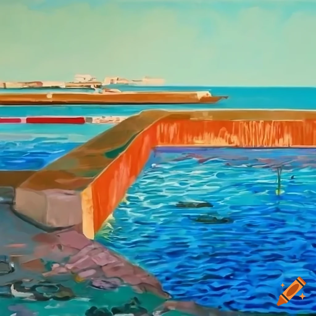 The Tidal pools of Leça da Palmeira, by Alvaro Siza, painted by David Hockney, as in the work 'Portrait of an artist'