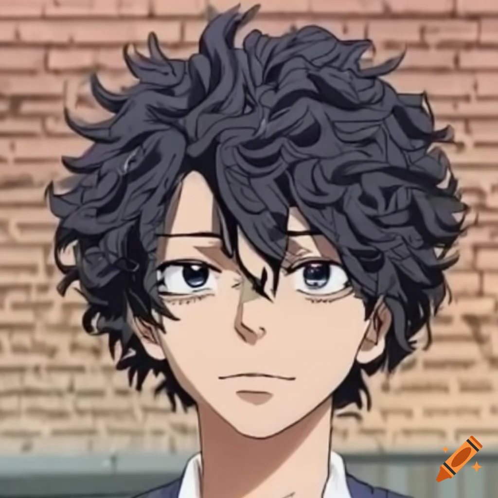 Crie um personagem masculino de anime com cabelo cacheado