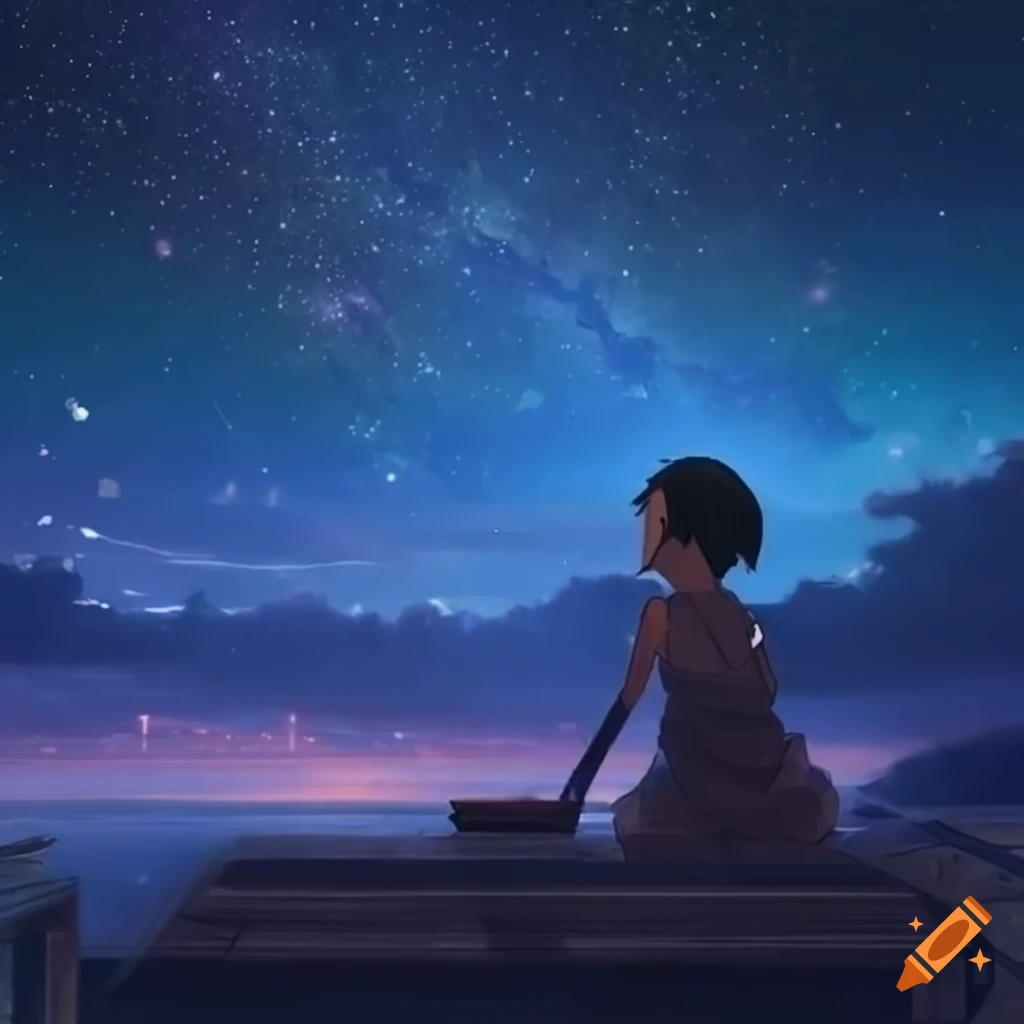 200 stars in the night sky, style of makoto shinkai studio