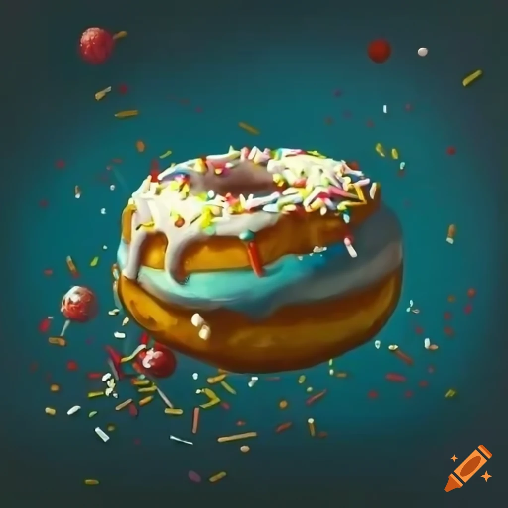 Surreal dreamlike image of sprinkle donuts, surrealist oil painting