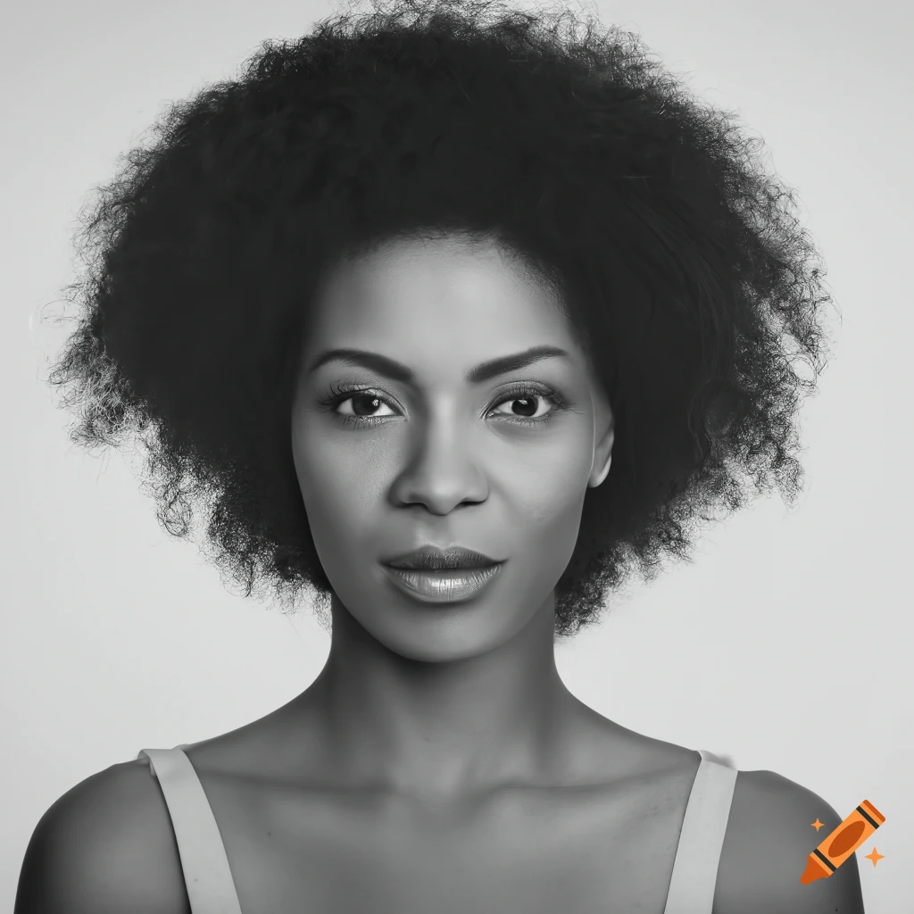 Portrait of a black confident woman's face in black and white, white background