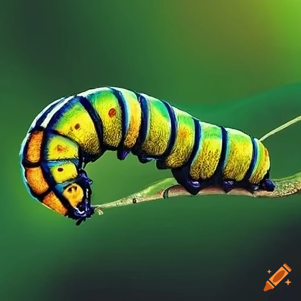 Vibrant color pencil drawings of caterpillars