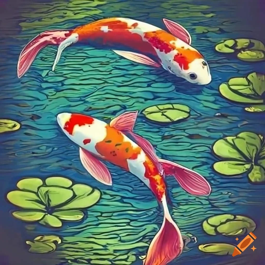 Koi fish swimming in a pond on Craiyon