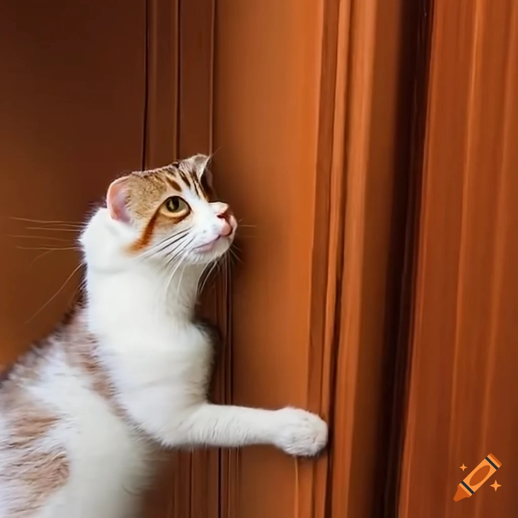 A curious cat pawing at a door close