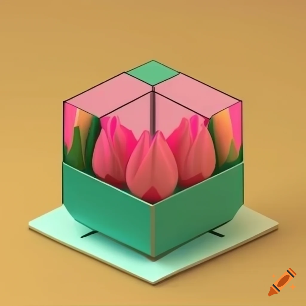 Serene isometric cube with a tulip on Craiyon