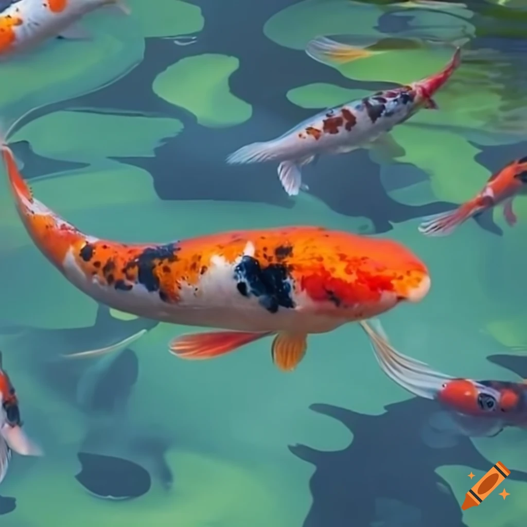 Koi fish swimming in a pond on Craiyon