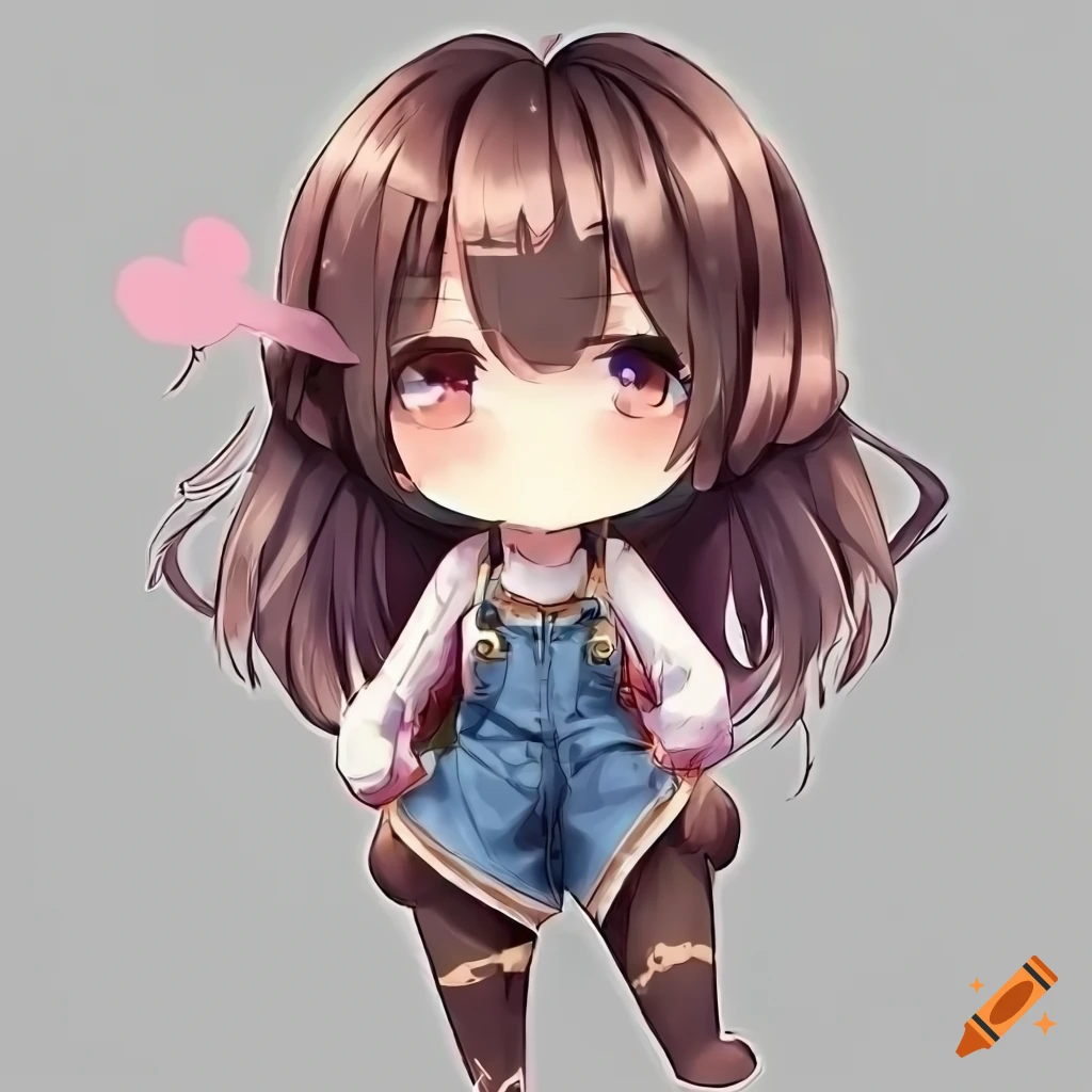 Chibi anime girl wearing overalls on Craiyon