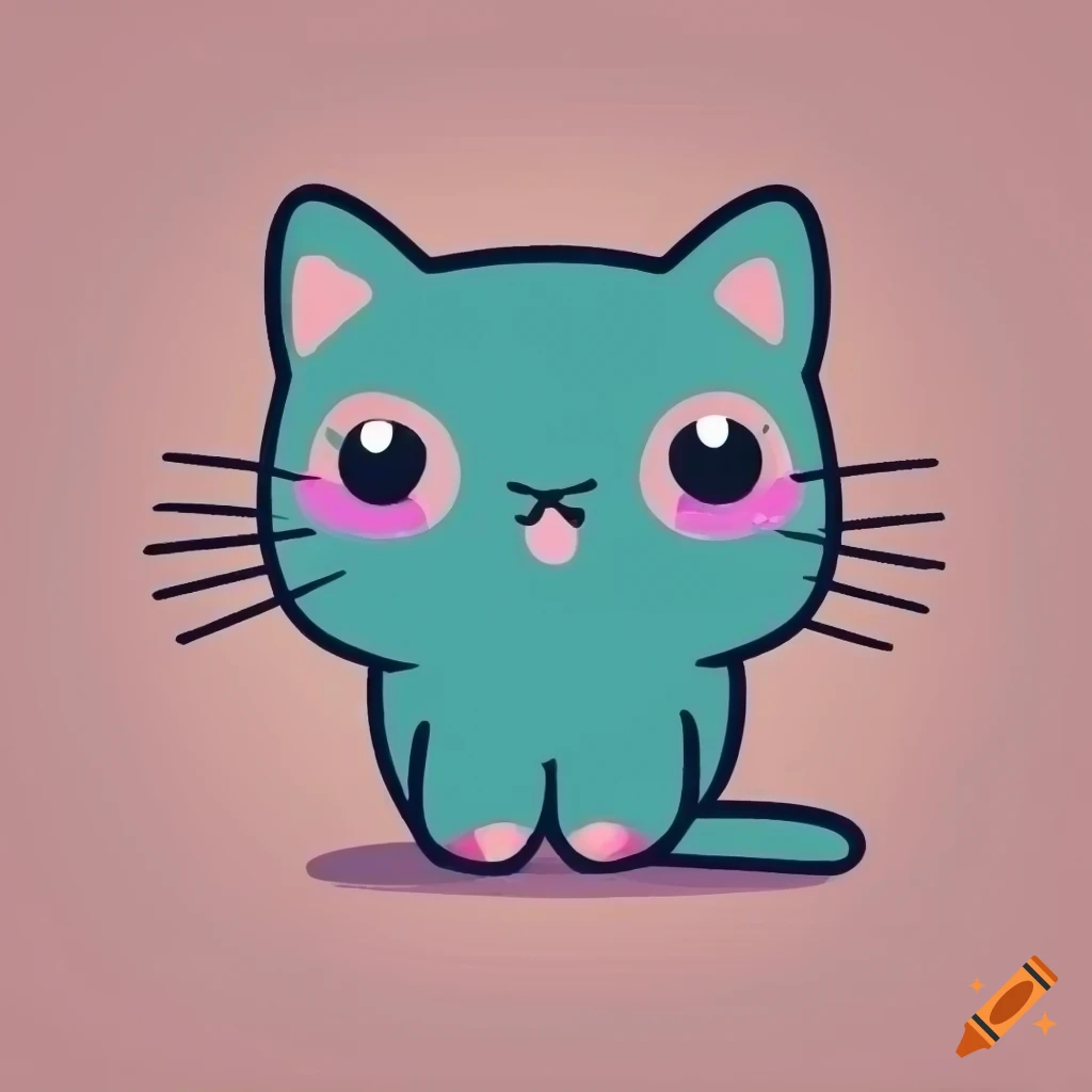 2d vector art of a kawaii cat. simple whiskers. defined shapes and ...