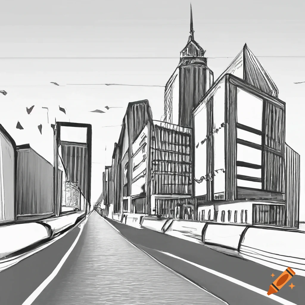 One Point Perspective City Art Lesson for kids - Leah Newton Art