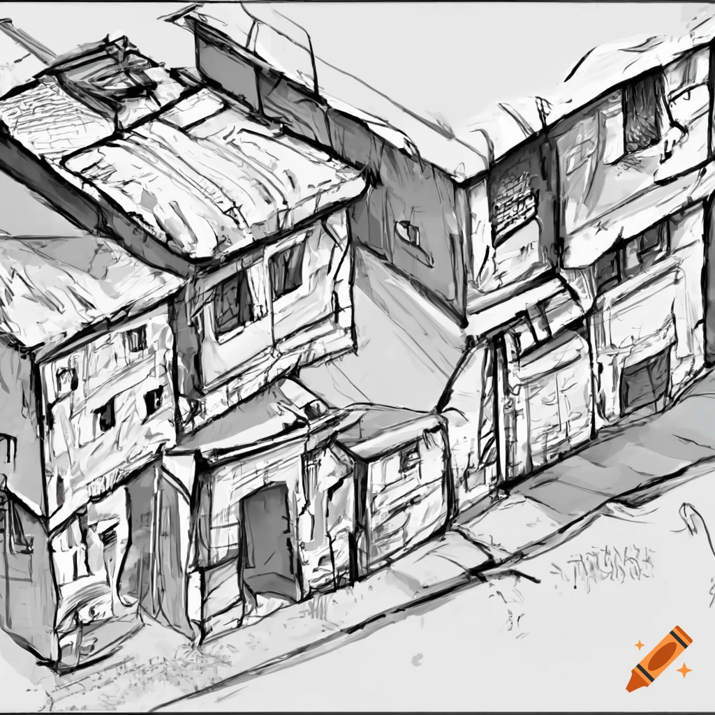 Medieval slum street, isometric