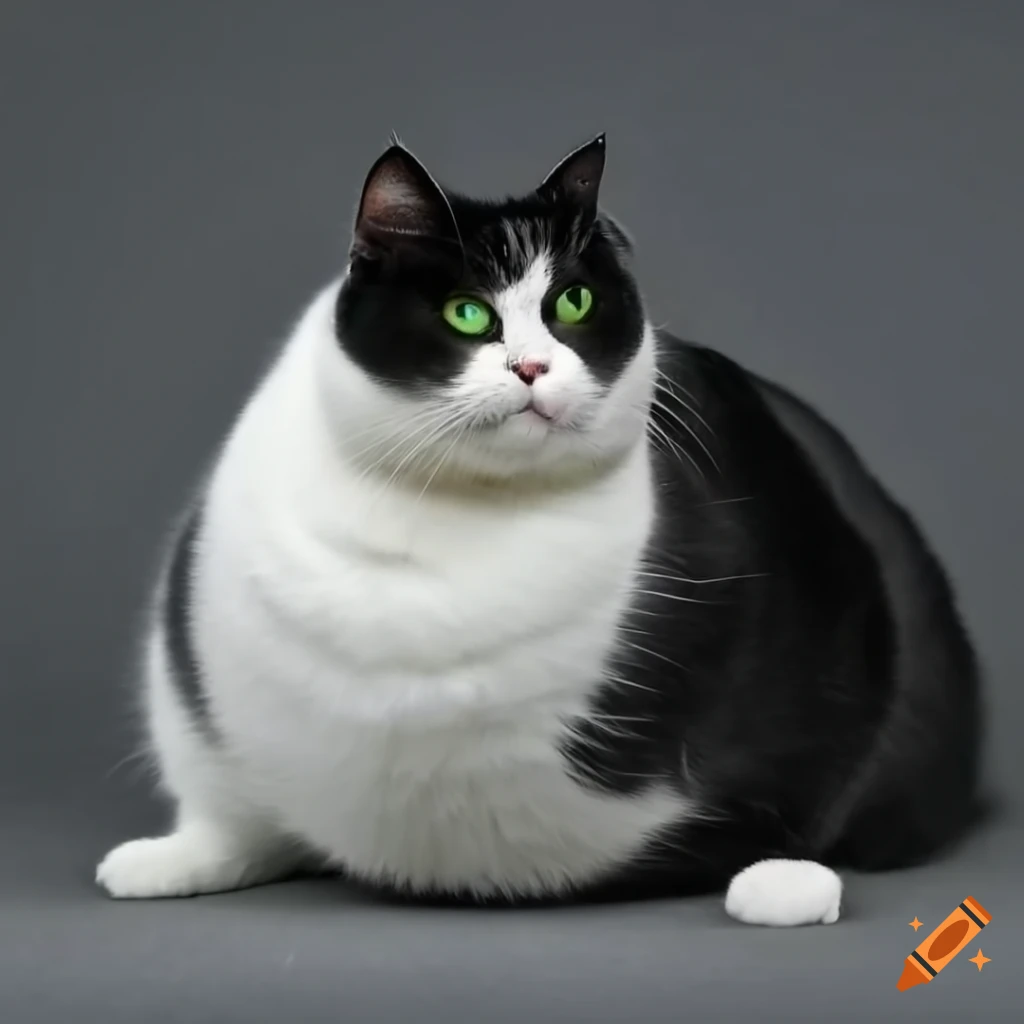 Black And White Very Fat Tuxedo Cat Realistic Green Eyes Hd On Craiyon