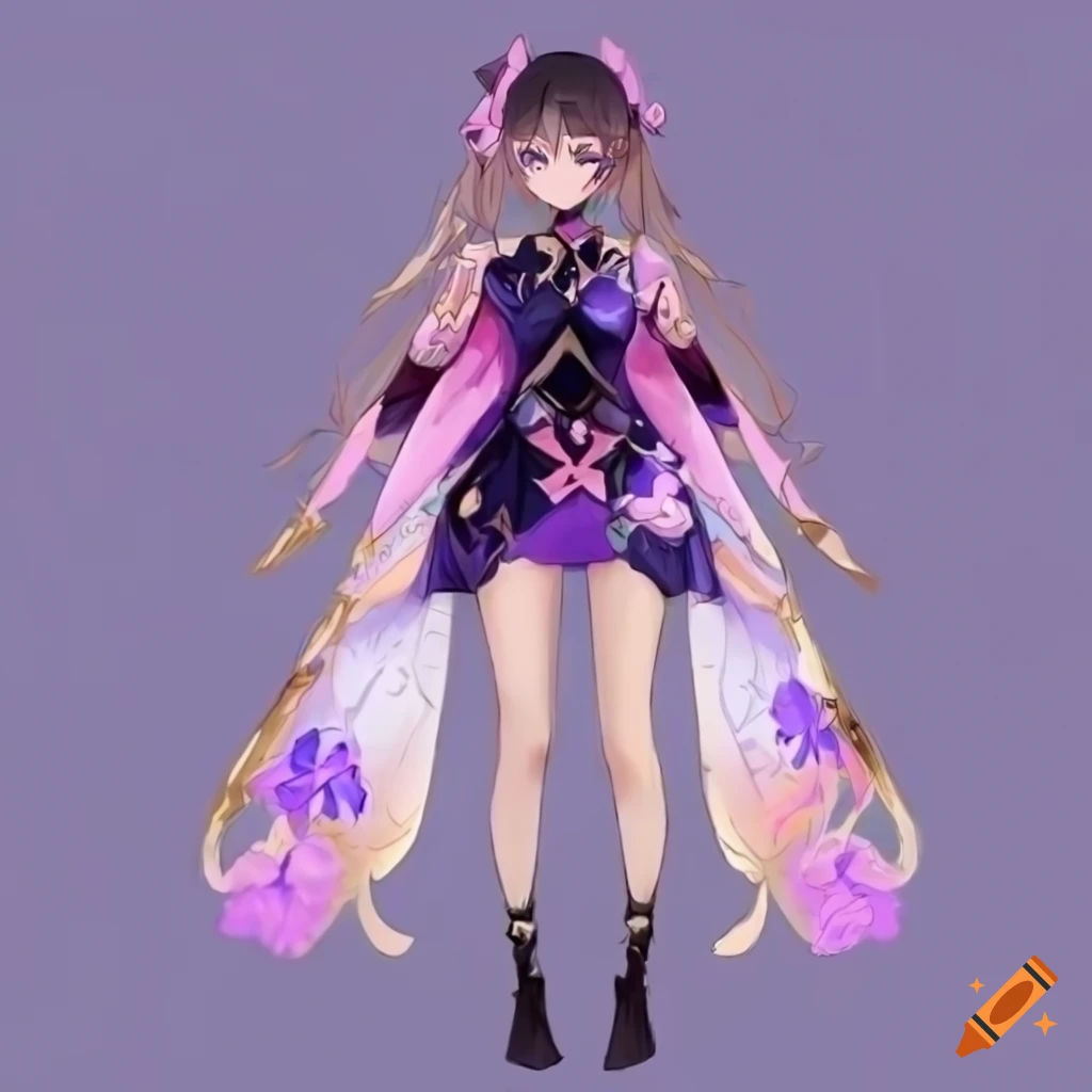 Detailed, high-quiality concept art character sheet of a female Genshin ...